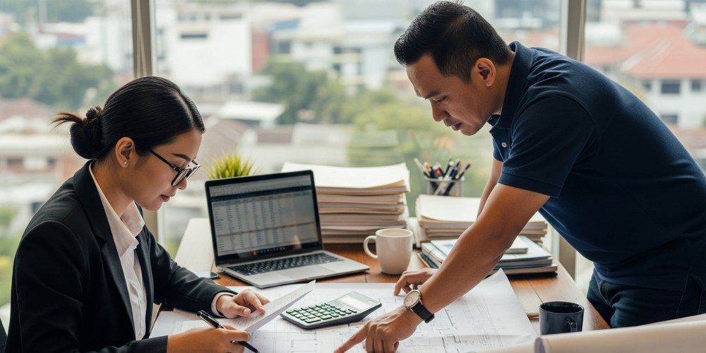 HRGA sedang menghitung jasa renovasi kantor