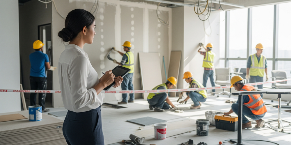 HRGA SEDANG MENGECEK PEKERJAAN RENOVASI KANTOR