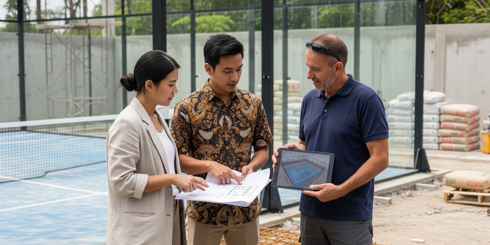 CEO dan juga Kontraktor sedang membuat lapangan padel